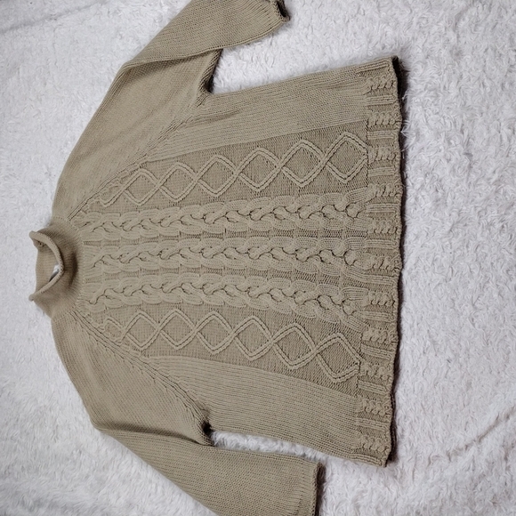 The Limited Tan Mock Neck Elbow Sleeve Pullover Raglan Cable Knit Sweater - Picture 2 of 9